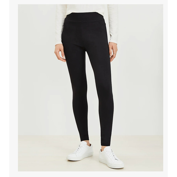Loft Black Petite Seamed Ponte Cropped Thick Opaque Stretch Pull Up Leggings XSP - Picture 1 of 13
